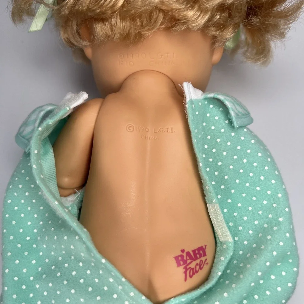 Vintage 1990 Galoob Baby Face So Playful Penny #10 Blue Eyes Mint Romper